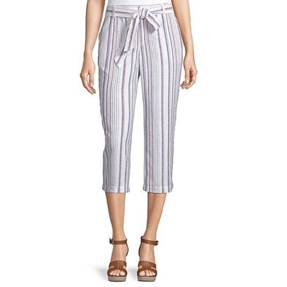 Liz Claiborne Belted Multi Striped Crop Pants